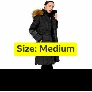 Black Orolay Duck down Feathers Jacket with fur trim